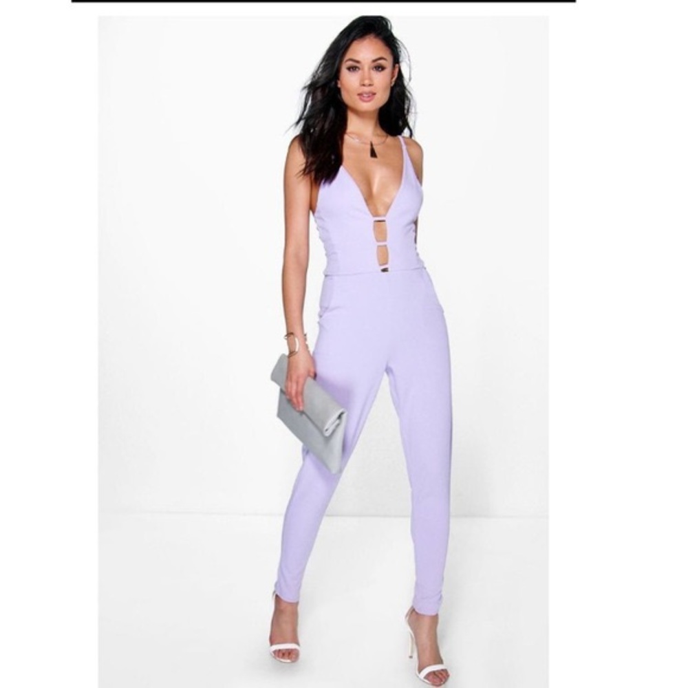 Boohoo Lily Deep Plunge Skinny Leg Jumpsuit